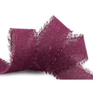 2 m x 40 mm Baumwollband FUCHSIA BEERE (601) Natur mit Fransen Dekoband Gitterband 100% Baumwolle Kreuzstich Band Schleifenband Deko