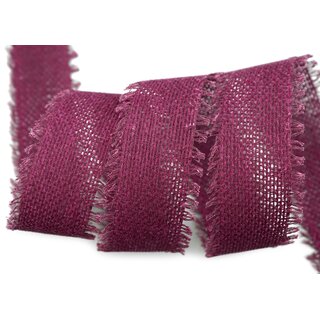 2 m x 40 mm Baumwollband FUCHSIA BEERE (601) Natur mit Fransen Dekoband Gitterband 100% Baumwolle Kreuzstich Band Schleifenband Deko