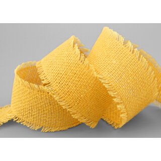 2 m x 40 mm Baumwollband GELB (121) Natur mit Fransen Dekoband Gitterband 100% Baumwolle Kreuzstich Band Schleifenband Deko