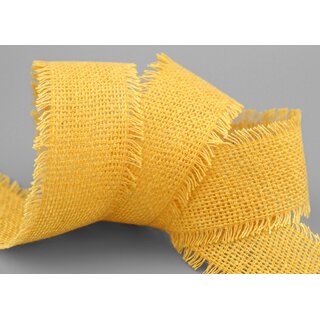 2 m x 40 mm Baumwollband GELB (121) Natur mit Fransen Dekoband Gitterband 100% Baumwolle Kreuzstich Band Schleifenband Deko