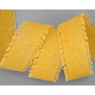 2 m x 40 mm Baumwollband GELB (121) Natur mit Fransen Dekoband Gitterband 100% Baumwolle Kreuzstich Band Schleifenband Deko