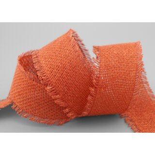 2 m x 40 mm Baumwollband ORANGE (40) Natur mit Fransen Dekoband Gitterband 100% Baumwolle Kreuzstich Band Schleifenband Deko