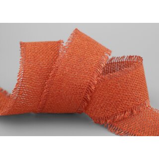 2 m x 40 mm Baumwollband ORANGE (40) Natur mit Fransen Dekoband Gitterband 100% Baumwolle Kreuzstich Band Schleifenband Deko