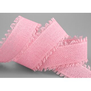 2 m x 40 mm Baumwollband ROSA Hellrosa (21) Natur mit Fransen Dekoband Gitterband 100% Baumwolle Kreuzstich Band Schleifenband Deko