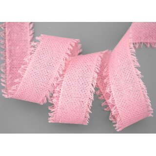 2 m x 40 mm Baumwollband ROSA Hellrosa (21) Natur mit Fransen Dekoband Gitterband 100% Baumwolle Kreuzstich Band Schleifenband Deko