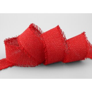 2 m x 40 mm Baumwollband ROT (20) Natur mit Fransen Dekoband Gitterband 100% Baumwolle Kreuzstich Band Schleifenband Deko