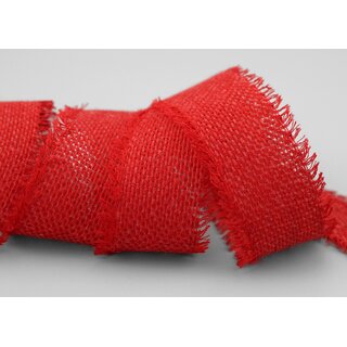 2 m x 40 mm Baumwollband ROT (20) Natur mit Fransen Dekoband Gitterband 100% Baumwolle Kreuzstich Band Schleifenband Deko