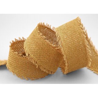 2 m x 40 mm Baumwollband SENF (16) Natur mit Fransen Dekoband Gitterband 100% Baumwolle Kreuzstich Band Schleifenband Deko