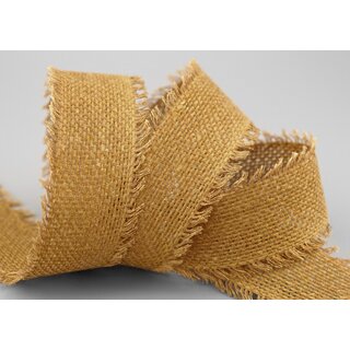 2 m x 40 mm Baumwollband SENF (16) Natur mit Fransen Dekoband Gitterband 100% Baumwolle Kreuzstich Band Schleifenband Deko