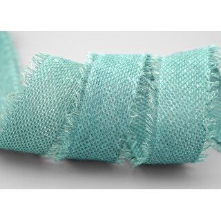 30 m x 40 mm Baumwollband ALTGRN MINT (524) Natur mit Fransen Dekoband Gitterband 100% Baumwolle Kreuzstich Band Schleifenband Deko