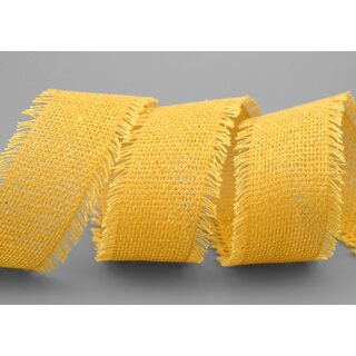 30 m x 40 mm Baumwollband GELB (121) Natur mit Fransen Dekoband Gitterband 100% Baumwolle Kreuzstich Band Schleifenband Deko