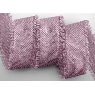 30 m x 40 mm Baumwollband LAVENDEL Flieder (626) Natur mit Fransen Dekoband Gitterband 100% Baumwolle Kreuzstich Band Schleifenband Deko