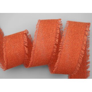 30 m x 40 mm Baumwollband ORANGE (40) Natur mit Fransen Dekoband Gitterband 100% Baumwolle Kreuzstich Band Schleifenband Deko
