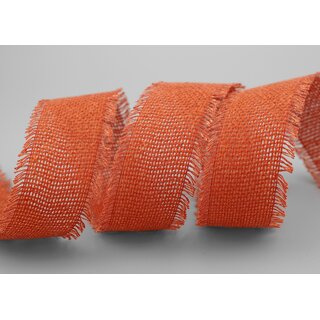 30 m x 40 mm Baumwollband ORANGE (40) Natur mit Fransen Dekoband Gitterband 100% Baumwolle Kreuzstich Band Schleifenband Deko