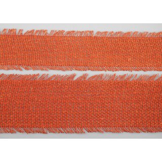 30 m x 40 mm Baumwollband ORANGE (40) Natur mit Fransen Dekoband Gitterband 100% Baumwolle Kreuzstich Band Schleifenband Deko