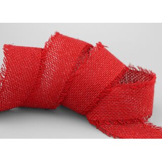 30 m x 40 mm Baumwollband ROT (20) Natur mit Fransen Dekoband Gitterband 100% Baumwolle Kreuzstich Band Schleifenband Deko