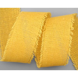 2 m x 55 mm Baumwollband GELB (121) Natur mit Fransen Dekoband Gitterband 100% Baumwolle Kreuzstich Band Schleifenband Deko