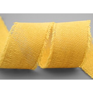2 m x 55 mm Baumwollband GELB (121) Natur mit Fransen Dekoband Gitterband 100% Baumwolle Kreuzstich Band Schleifenband Deko