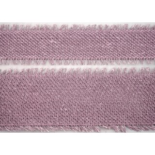 2 m x 55 mm Baumwollband LAVENDEL Flieder (626) Natur mit Fransen Dekoband Gitterband 100% Baumwolle Kreuzstich Band Schleifenband Deko