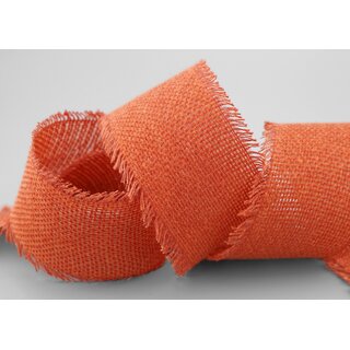 2 m x 55 mm Baumwollband ORANGE (40) Natur mit Fransen Dekoband Gitterband 100% Baumwolle Kreuzstich Band Schleifenband Deko