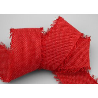2 m x 55 mm Baumwollband ROT (20) Natur mit Fransen Dekoband Gitterband 100% Baumwolle Kreuzstich Band Schleifenband Deko