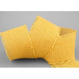 30 m x 55 mm Baumwollband GELB (121) Natur mit Fransen Dekoband Gitterband 100% Baumwolle Kreuzstich Band Schleifenband Deko