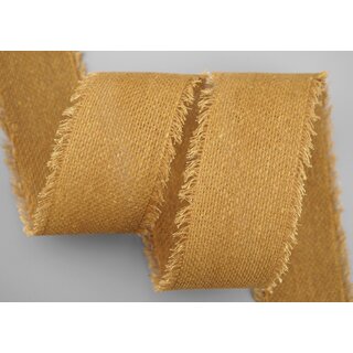 30 m x 55 mm Baumwollband SENF (16) Natur mit Fransen Dekoband Gitterband 100% Baumwolle Kreuzstich Band Schleifenband Deko
