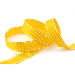 3 m x 15 mm Ripsband STITCHES GELB Dekoband ohne Draht Geschenkband gerippt Schleifenband Reliefband gestickter Rand