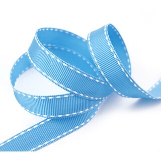 3 m x 15 mm Ripsband STITCHES HELLBLAU Dekoband ohne Draht Geschenkband gerippt Schleifenband Reliefband gestickter Rand