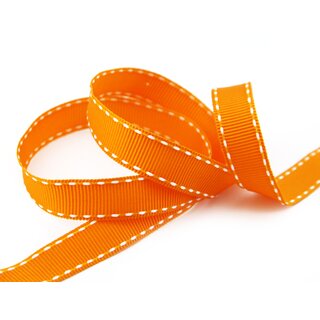 3 m x 15 mm Ripsband STITCHES ORANGE Dekoband ohne Draht Geschenkband gerippt Schleifenband Reliefband gestickter Rand