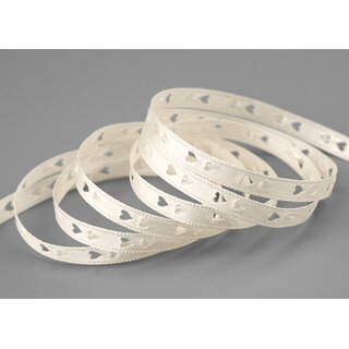 3 m x 6 mm Dekoband Herzen gestanzt Creme Ivory Satinband Liebe Muttertag Valentinstag Hochzeit Schleifenband Geschenkband geprgt