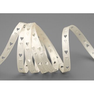 3 m x 6 mm Dekoband Herzen gestanzt Creme Ivory Satinband Liebe Muttertag Valentinstag Hochzeit Schleifenband Geschenkband geprgt