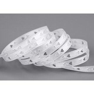 3 m x 6 mm Dekoband Herzen gestanzt WEISS Satinband Liebe Muttertag Valentinstag Hochzeit Schleifenband Geschenkband geprgt