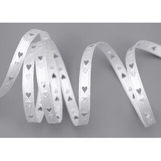 3 m x 6 mm Dekoband Herzen gestanzt WEISS Satinband Liebe Muttertag Valentinstag Hochzeit Schleifenband Geschenkband geprgt