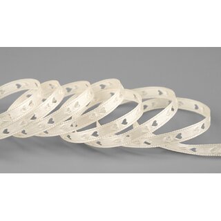 20 m x 6 mm Dekoband Herzen gestanzt Creme Ivory Satinband Liebe Muttertag Valentinstag Hochzeit Schleifenband Geschenkband geprgt