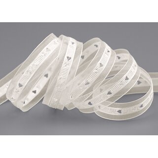 3 m x 15 mm Dekoband HERZEN gestanzt CREME Kombination aus Organza und Satinbnder leicht zusammen verbunden Liebe Muttertag Valentinstag Hochzeit