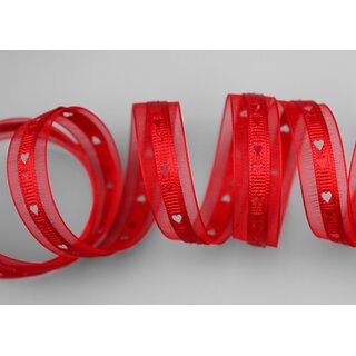 3 m x 15 mm Dekoband HERZEN gestanzt  ROT Kombination aus Organza und Satinbnder leicht zusammen verbunden Liebe Muttertag Valentinstag Hochzeit