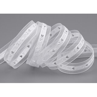 3 m x 15 mm Dekoband HERZEN gestanzt  WEISS Kombination aus Organza und Satinbnder leicht zusammen verbunden Liebe Muttertag Valentinstag Hochzeit