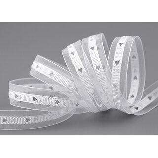 3 m x 15 mm Dekoband HERZEN gestanzt  WEISS Kombination aus Organza und Satinbnder leicht zusammen verbunden Liebe Muttertag Valentinstag Hochzeit