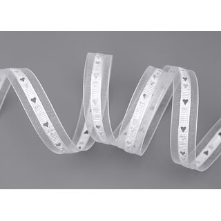 3 m x 15 mm Dekoband HERZEN gestanzt  WEISS Kombination aus Organza und Satinbnder leicht zusammen verbunden Liebe Muttertag Valentinstag Hochzeit