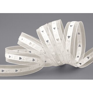 20 m x 15 mm Dekoband HERZEN gestanzt CREME Kombination aus Organza und Satinbnder leicht zusammen verbunden Liebe Muttertag Valentinstag Hochzeit