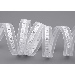 20 m x 15 mm Dekoband HERZEN gestanzt  WEISS Kombination aus Organza und Satinbnder leicht zusammen verbunden Liebe Muttertag Valentinstag Hochzeit