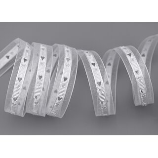 20 m x 15 mm Dekoband HERZEN gestanzt  WEISS Kombination aus Organza und Satinbnder leicht zusammen verbunden Liebe Muttertag Valentinstag Hochzeit