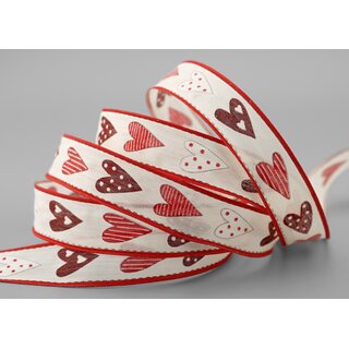 3 m x 25 mm Dekoband HERZEN ROT mit Draht Muttertag Valentinstag Hochzeit Schleifenband Stoffband Heart Liebe