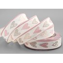 20 m x 25 mm Dekoband HERZEN ROSA mit Draht Muttertag...