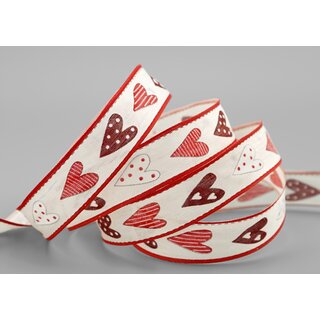 20 m x 25 mm Dekoband HERZEN ROT mit Draht Muttertag Valentinstag Hochzeit Schleifenband Stoffband Heart Liebe