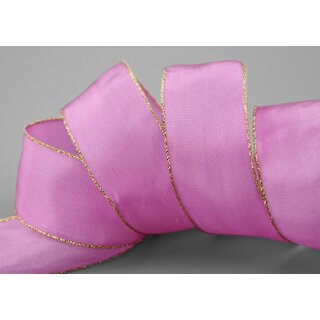 3 m x 40 mm Dekoband FAIRY TALE PINK GOLD Drahtkantenband mit Lurex Metallgarn Geschenkband Weihnachten Stoffband Metallic glnzend