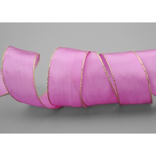3 m x 40 mm Dekoband FAIRY TALE PINK GOLD Drahtkantenband mit Lurex Metallgarn Geschenkband Weihnachten Stoffband Metallic glnzend
