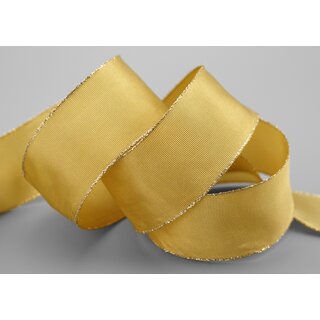 25 m x 40 mm Dekoband FAIRY TALE BEIGE GOLD Drahtkantenband mit Lurex Grau Metallgarn Geschenkband Weihnachten Stoffband Metallic glnzend