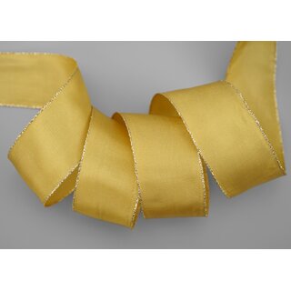 25 m x 40 mm Dekoband FAIRY TALE BEIGE GOLD Drahtkantenband mit Lurex Grau Metallgarn Geschenkband Weihnachten Stoffband Metallic glnzend